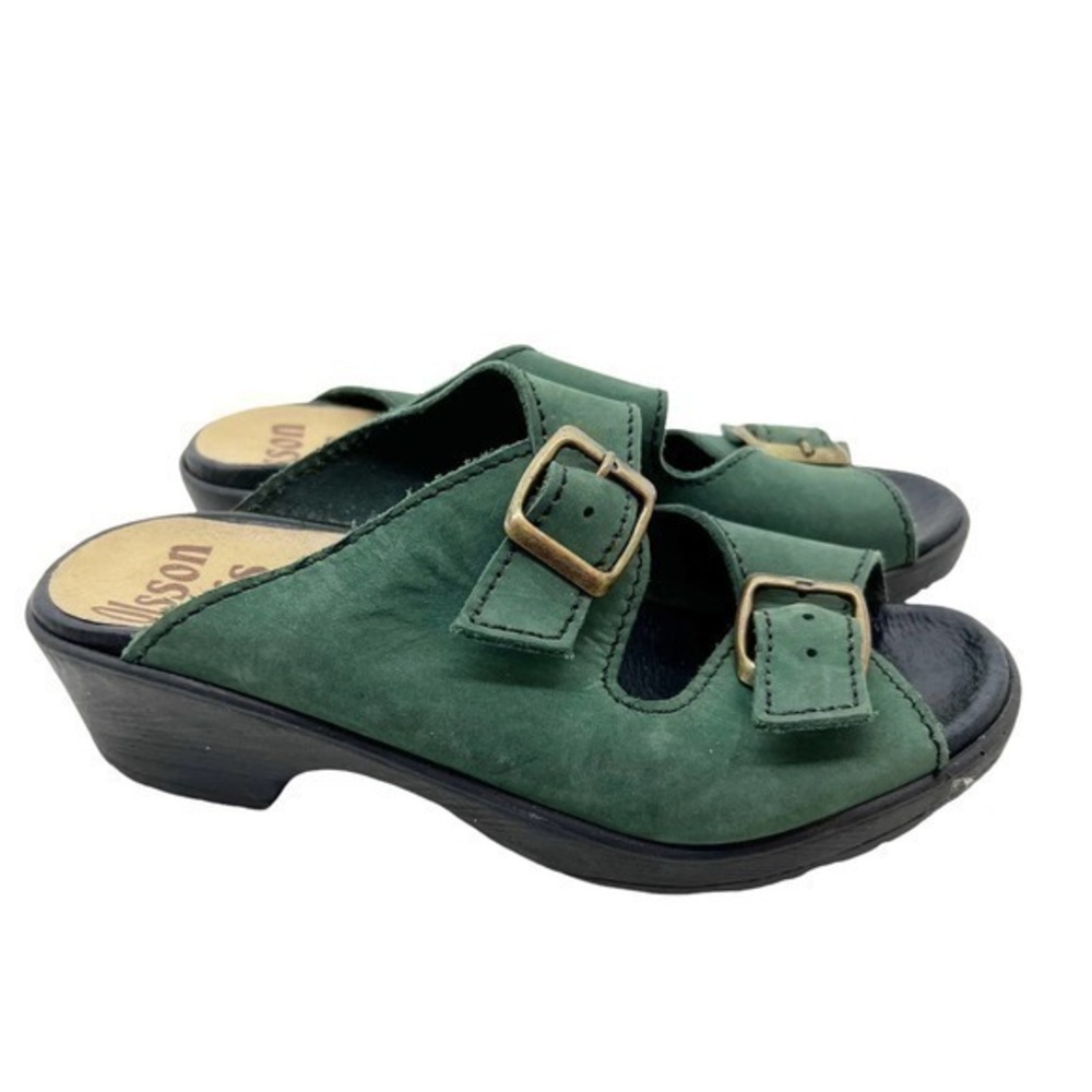 Olsson Clogs de luxe green slip on slide wedge sandals with buckles EU 35 US 5